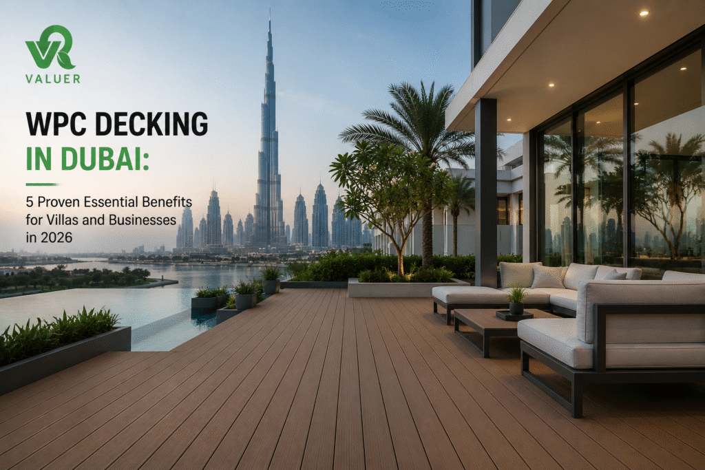 WPC decking in Dubai - Valuer UAE wood plastic composite pool deck terrace flooring supplier