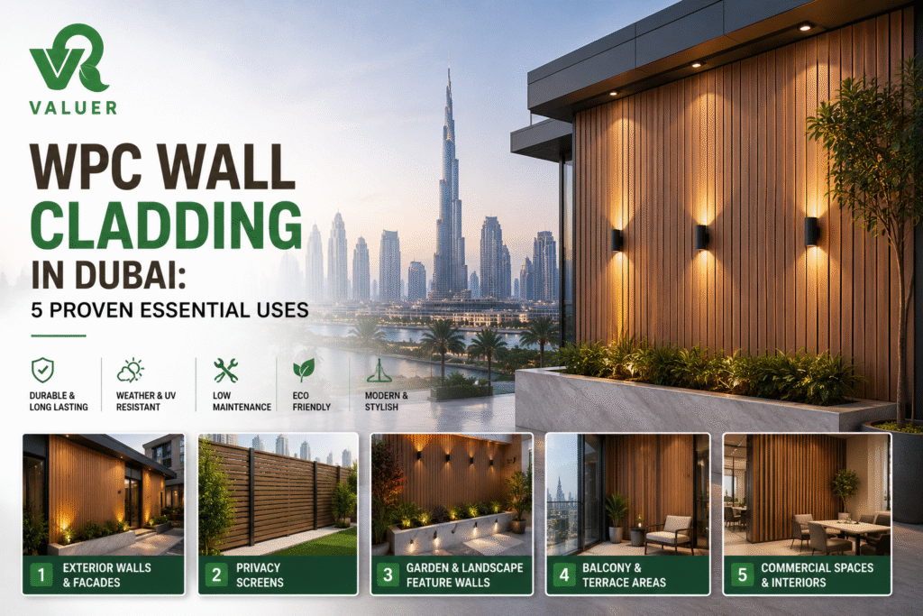 WPC wall cladding in Dubai - Valuer UAE interior exterior wood plastic composite wall panel supplier