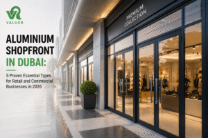 aluminium shopfront in Dubai - Valuer UAE retail commercial glazed automatic sliding shopfront supplier
