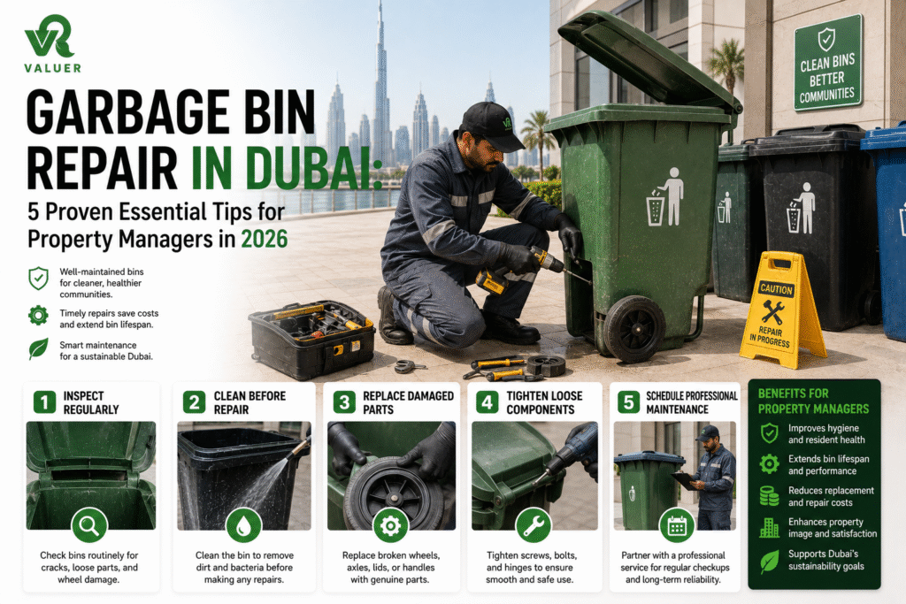 garbage bin repair in Dubai - Valuer UAE galvanized metallic bin wheel lid spring repair service