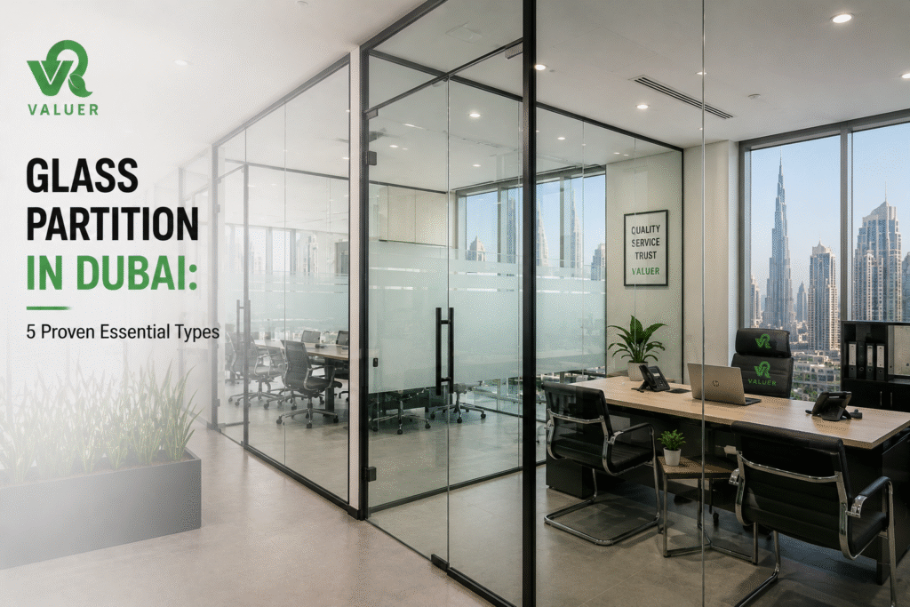 glass partition in Dubai - Valuer UAE frameless acoustic frosted sliding office glass partition supplier