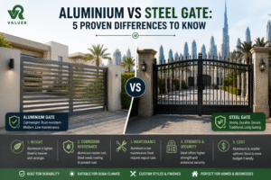 aluminium vs steel gate comparison - Valuer UAE gate material guide UAE