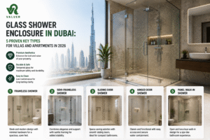 glass shower enclosure in Dubai - Valuer UAE frameless sliding walk-in shower glass supplier installer