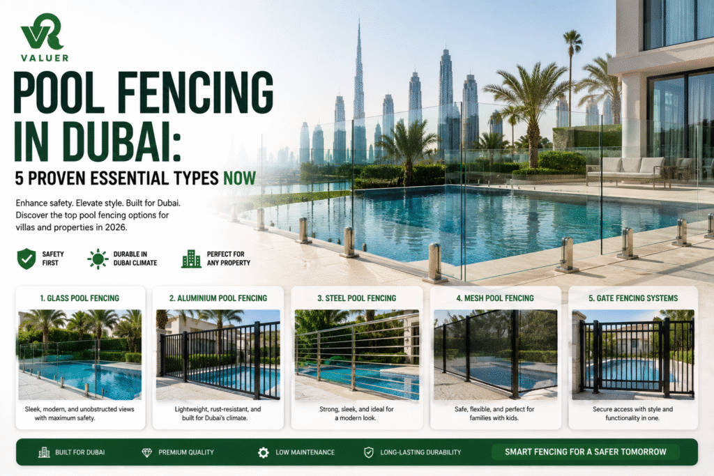pool fencing in Dubai - Valuer UAE frameless glass aluminium stainless steel pool fence supplier