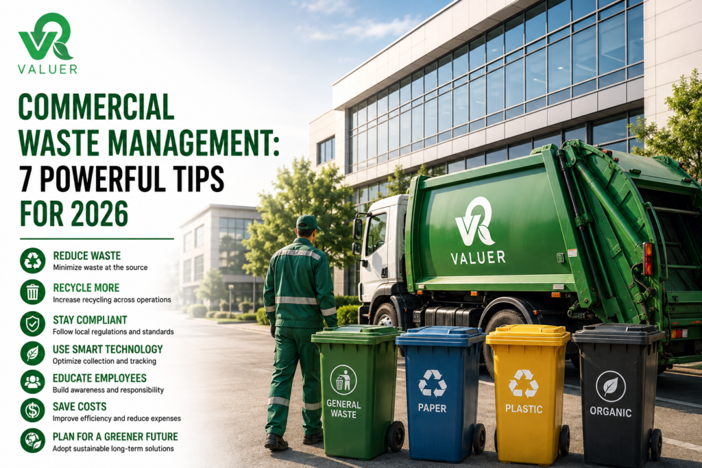 commercial waste management UAE 2026 - Valuer UAE galvanized bins plastic refuse bins metallic skips guide