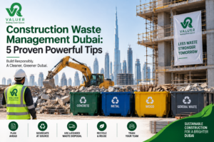construction waste management Dubai 2026 - Valuer UAE metallic skips galvanized bins site waste compliance guide