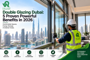 double glazing Dubai 2026 - Valuer UAE thermally broken aluminium double glazed Low-E window installation UAE