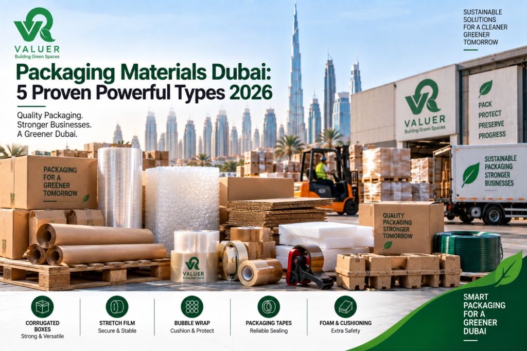 packaging materials Dubai 2026 - Valuer UAE wooden pallets plastic pallets crate boxes cartons white wood supplier UAE