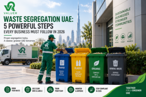 waste segregation UAE 2026 - Valuer UAE colour coded bins galvanized plastic refuse bins compliance guide