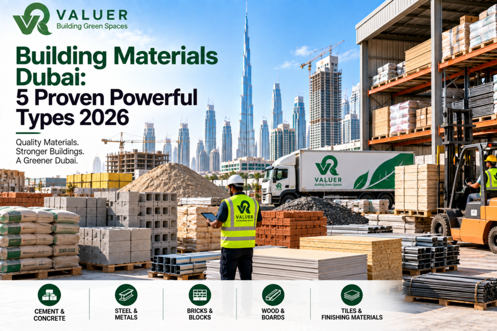 building materials Dubai 2026 - Valuer UAE aluminium WPC galvanized steel sustainable construction materials guide